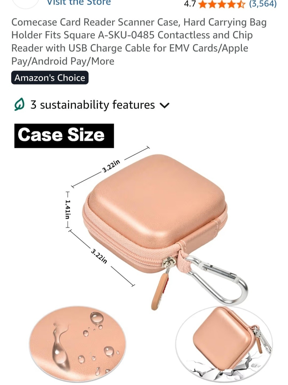 Rose Gold Hard Carrying Case for Card Reader - Compact Protective Pouch